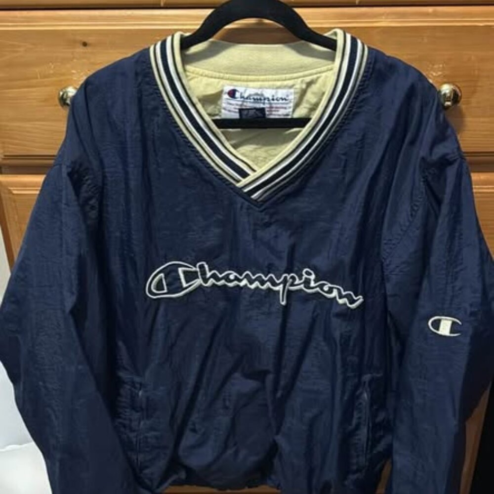 Vintage Champion Oversized Navy Pullover Windbreaker – 90s Streetwear